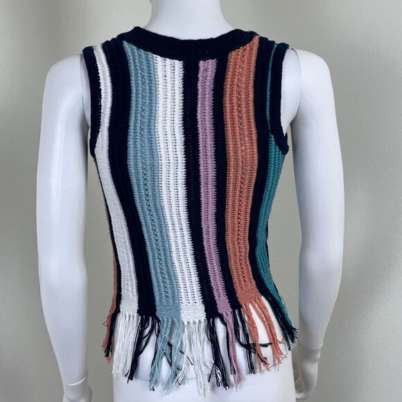 Crave Fame Women Size XS Crochet Knit Cropped Striped Tank Pullover Top Festival - Picture 6 of 11